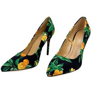 Eva Mendes NY&C Lemon Print Fabric Pointed Toe Stilletto Heel Pumps 8.5 Summer